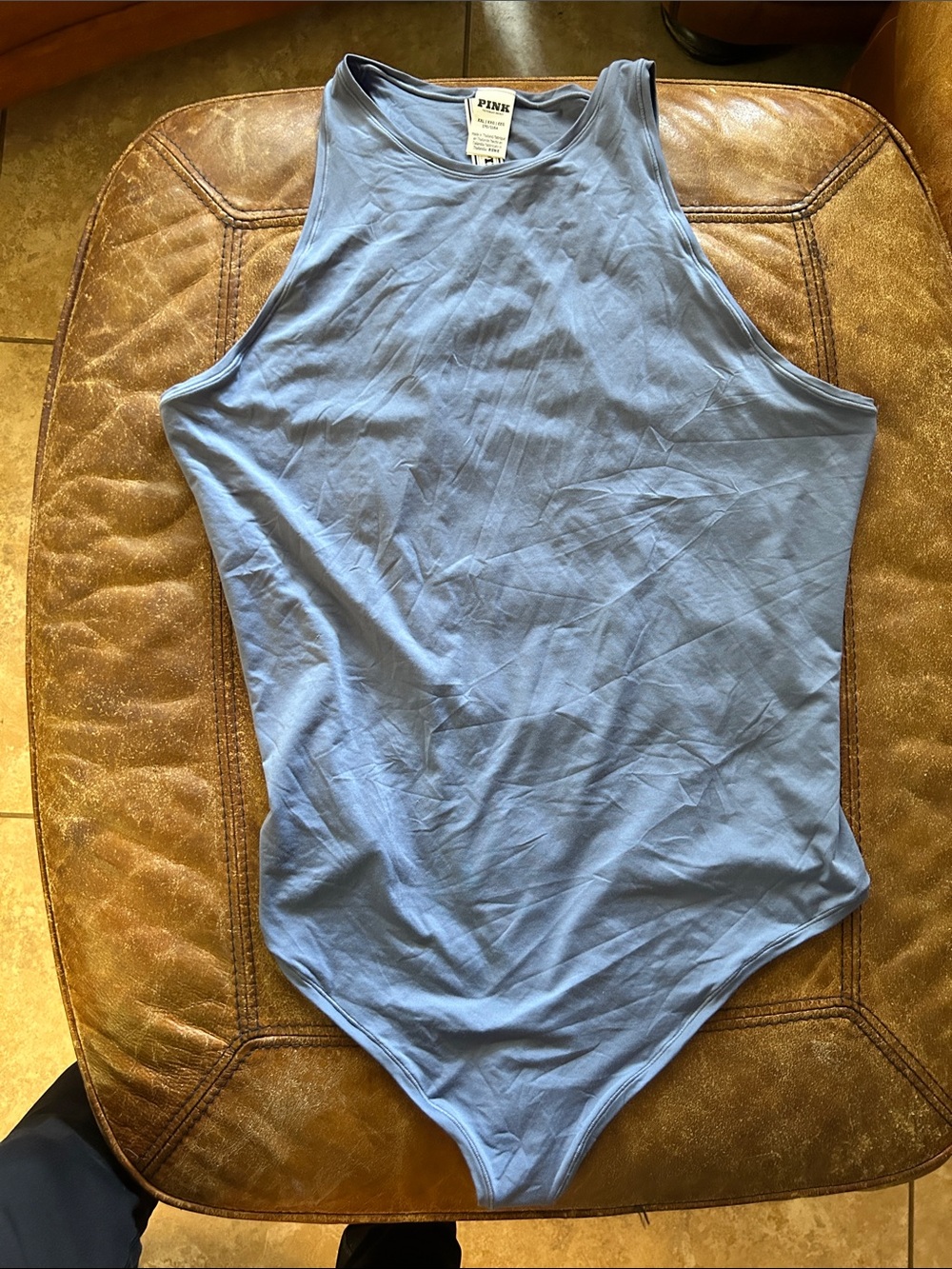 PINK Victoria's Secret Light Blue Ribbed Tank Bodysuit